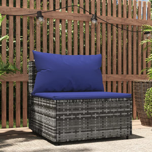 vidaXL Patio Middle Sofa with Cushions Gray Poly Rattan-0