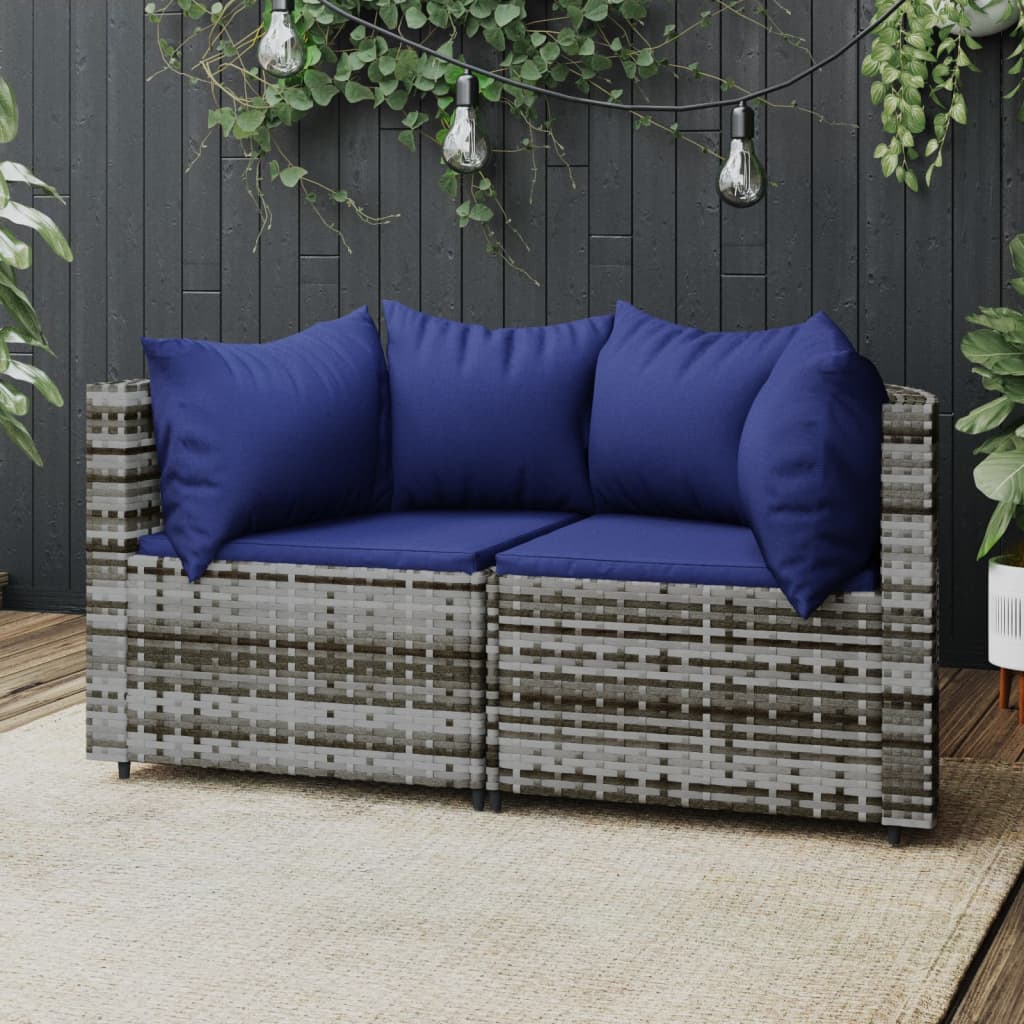 vidaXL Patio Corner Sofas with Cushions 2 pcs Gray Poly Rattan-0