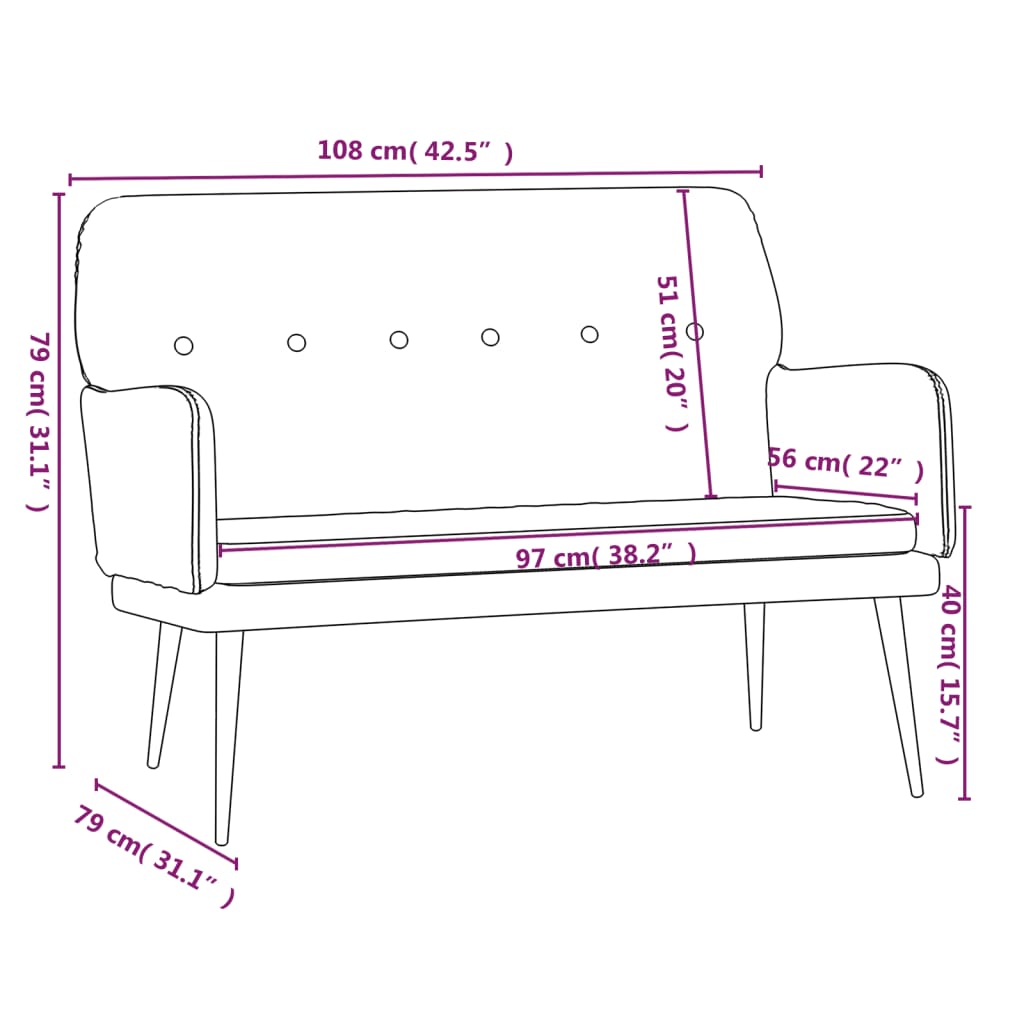 vidaXL Loveseat Upholstered Couch Bench with Armrests for Dining Room Velvet-30