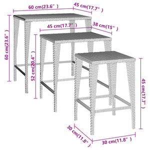 vidaXL Nesting Tables Accent Side Table for Living Room Set of 3 Poly Rattan-6