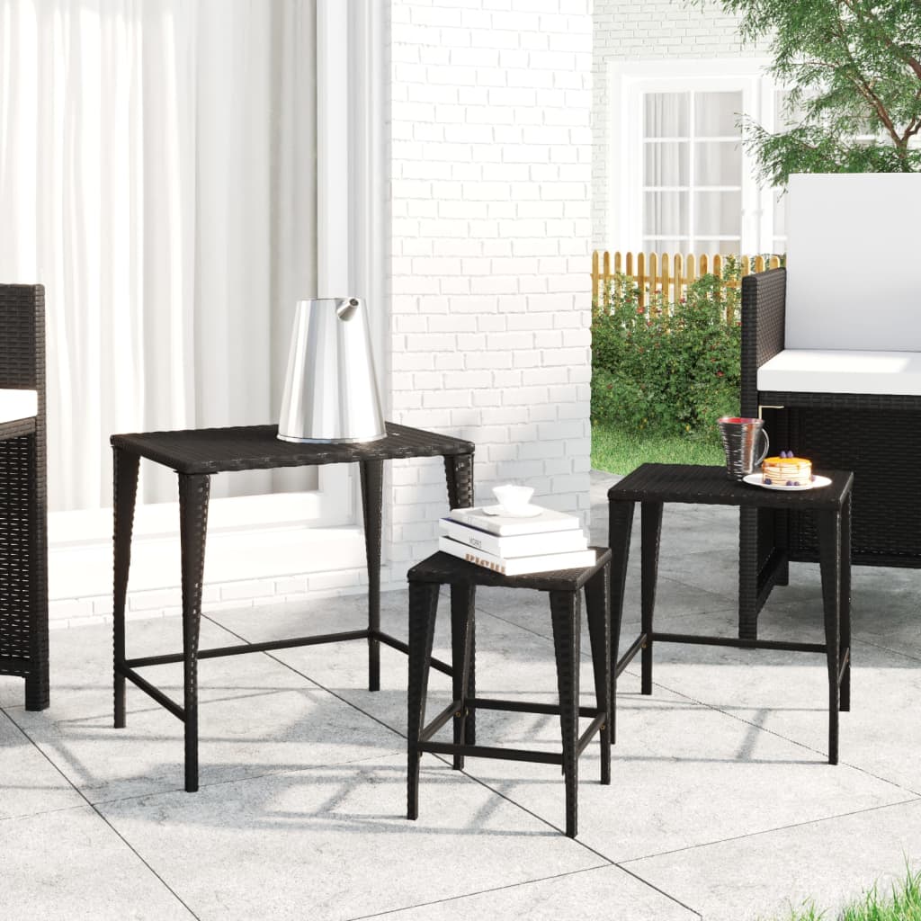 vidaXL Nesting Tables Accent Side Table for Living Room Set of 3 Poly Rattan-4