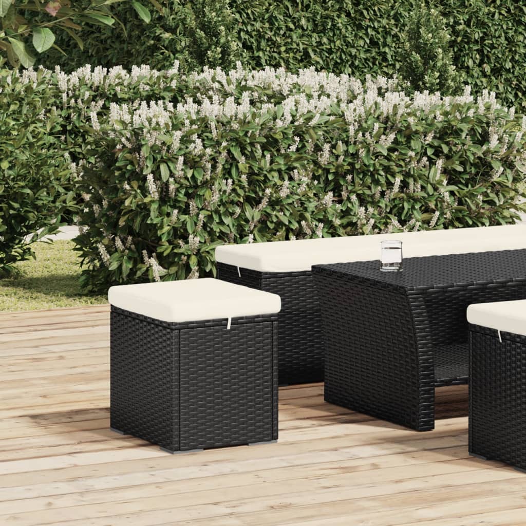 vidaXL Ottoman with Cushion Outdoor Patio Wicker Footstool Ottoman Poly Rattan-9