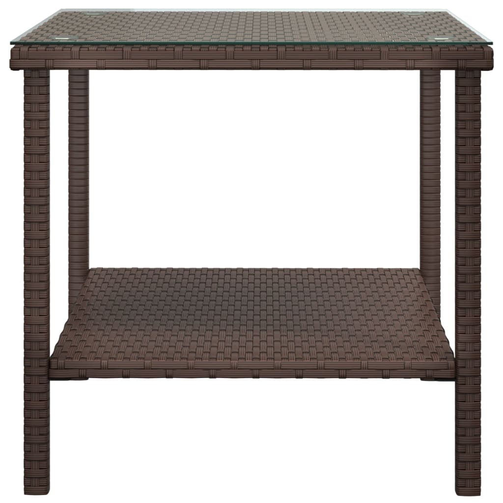 vidaXL Side Table Storage Coffee Console Table Poly Rattan and Tempered Glass-3