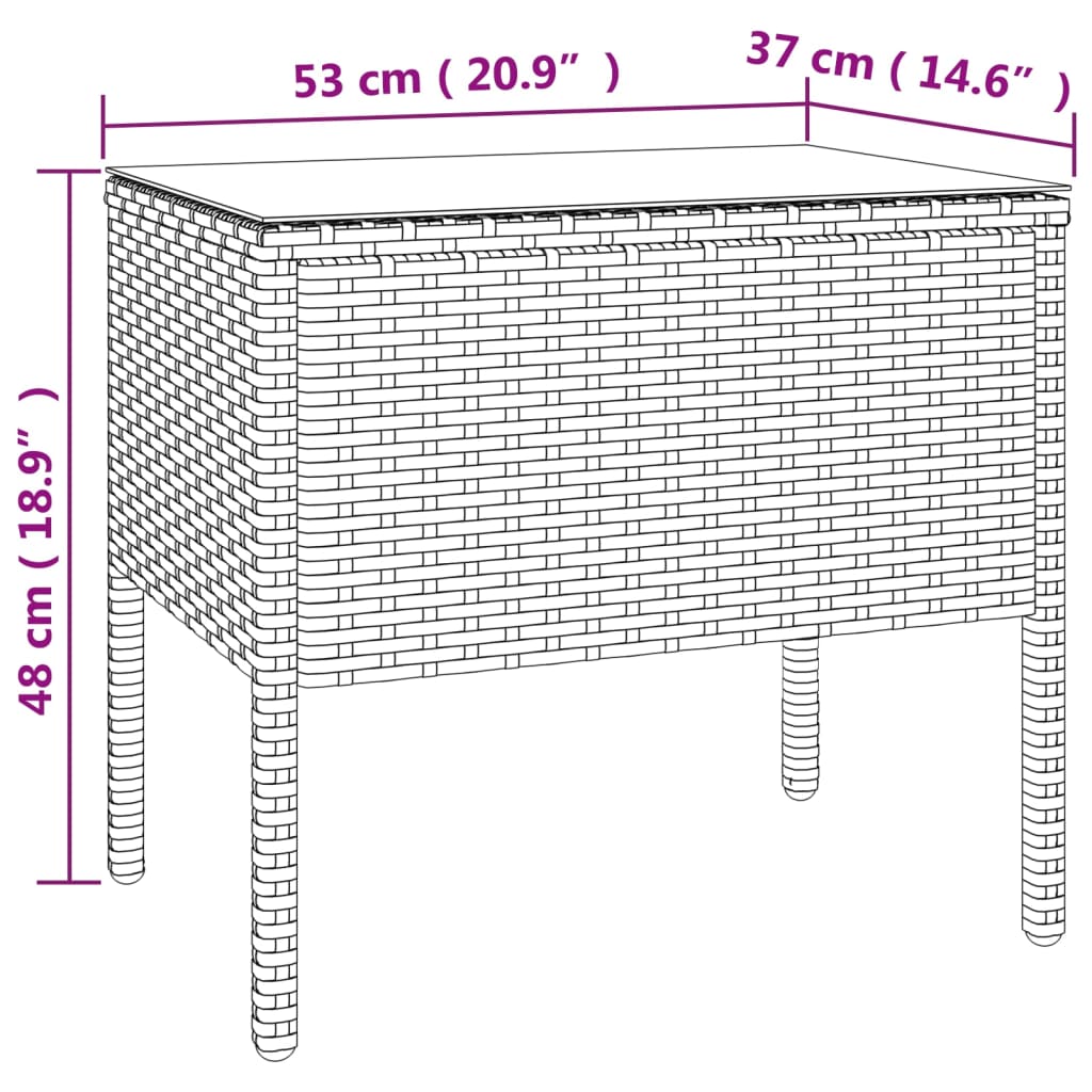 vidaXL Side Table Storage Coffee Console Table Poly Rattan and Tempered Glass-6