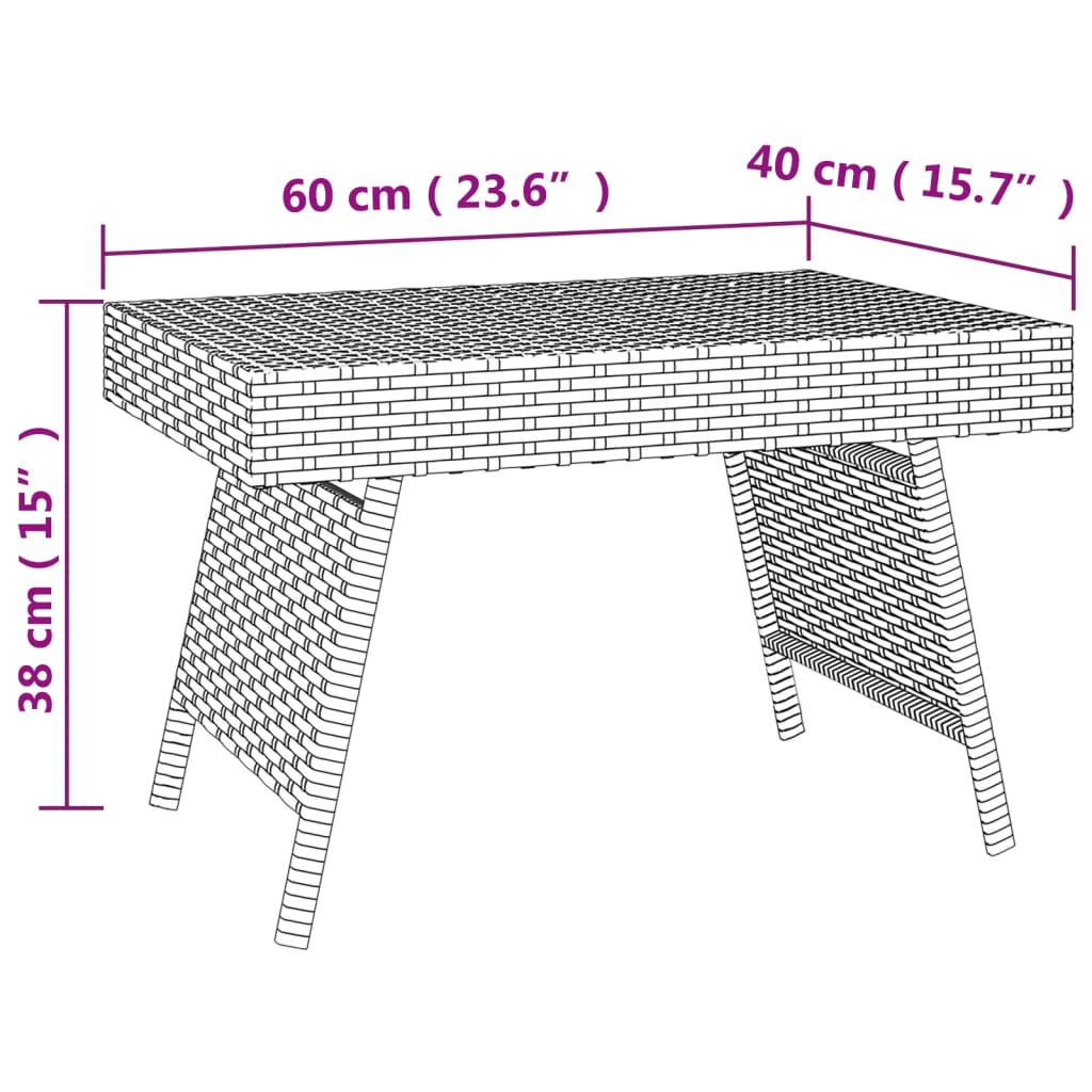 vidaXL Foldable Side Table Outdoor Wicker Folding Couch Table Poly Rattan-7