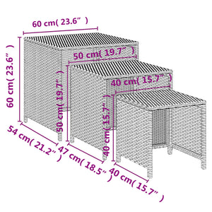 vidaXL Nesting Tables Accent Side Table for Living Room Set of 3 Poly Rattan-11