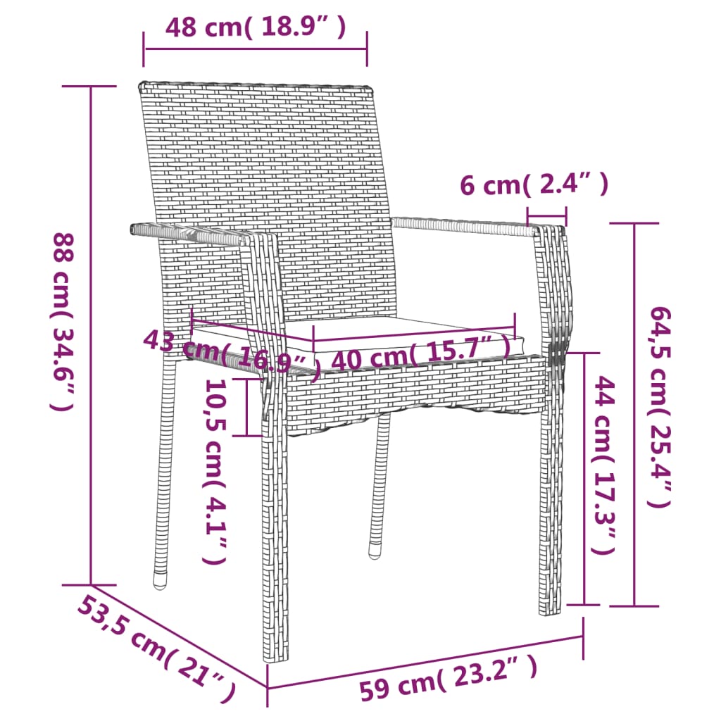 vidaXL Chair Patio Dining Chair with Cushions for Deck Garden Poly Rattan-1