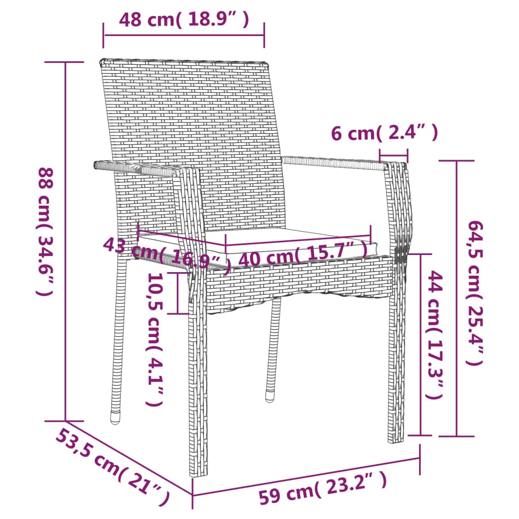 vidaXL Chair Patio Dining Chair with Cushions for Deck Garden Poly Rattan-10