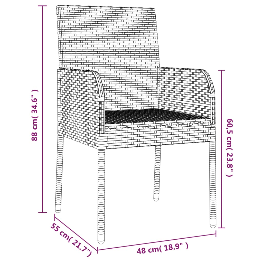 vidaXL Chair Patio Dining Chair with Cushions for Deck Garden Poly Rattan-13