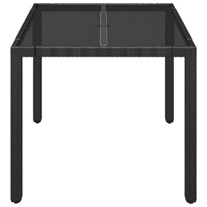 vidaXL Patio Table with Glass Top Black 35.4"x35.4"x29.5" Poly Rattan-2