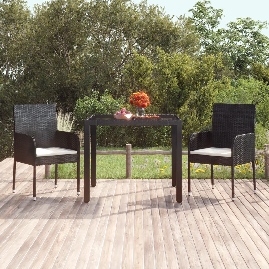 vidaXL Patio Table with Glass Top Black 35.4"x35.4"x29.5" Poly Rattan-0