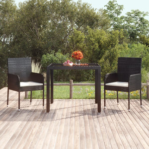 vidaXL Patio Table with Glass Top Black 35.4"x35.4"x29.5" Poly Rattan-0