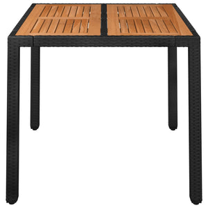 vidaXL Patio Table with Wooden Top Black 35.4"x35.4"x29.5" Poly Rattan-1