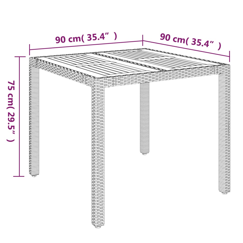 vidaXL Patio Table with Wooden Top Black 35.4"x35.4"x29.5" Poly Rattan-4