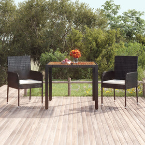 vidaXL Patio Table with Wooden Top Black 35.4"x35.4"x29.5" Poly Rattan-0