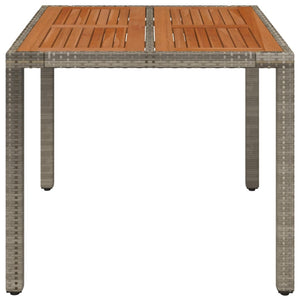 vidaXL Patio Table with Wooden Top Gray 35.4"x35.4"x29.5" Poly Rattan-1