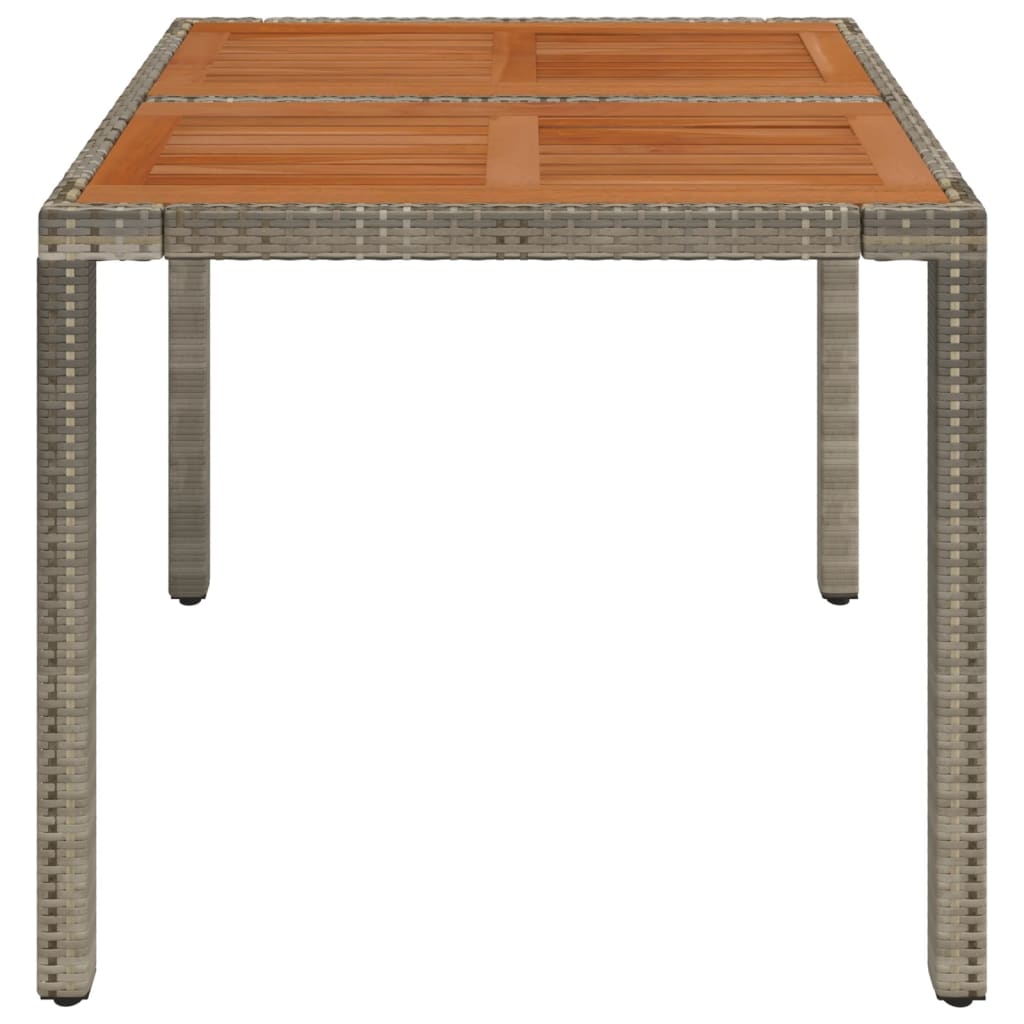 vidaXL Patio Table with Wooden Top Gray 35.4"x35.4"x29.5" Poly Rattan-2