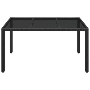 vidaXL Patio Table with Glass Top Black 59.1"x35.4"x29.5" Poly Rattan-1