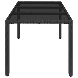 vidaXL Patio Table with Glass Top Black 59.1"x35.4"x29.5" Poly Rattan-2