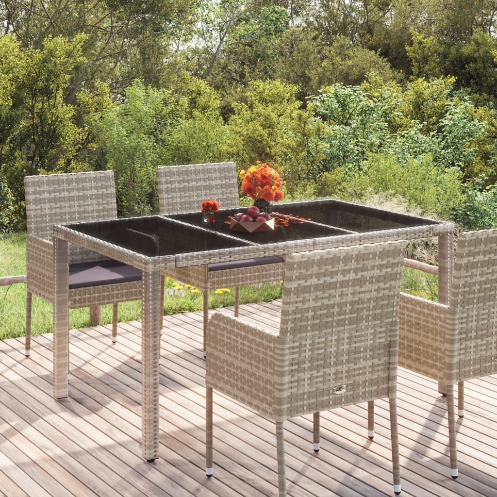 vidaXL Patio Table with Glass Top Gray 59.1"x35.4"x29.5" Poly Rattan-0