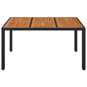 vidaXL Patio Table with Wooden Top Black 59.1"x35.4"x29.5" Poly Rattan-1