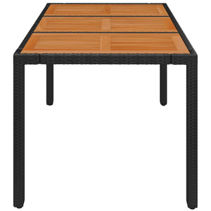 vidaXL Patio Table with Wooden Top Black 59.1"x35.4"x29.5" Poly Rattan-2