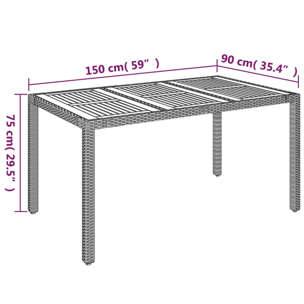 vidaXL Patio Table with Wooden Top Black 59.1"x35.4"x29.5" Poly Rattan-5