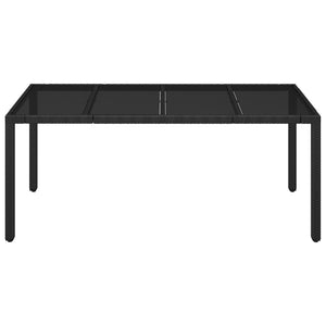 vidaXL Patio Table with Glass Top Black 74.8"x35.4"x29.5" Poly Rattan-2