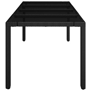 vidaXL Patio Table with Glass Top Black 74.8"x35.4"x29.5" Poly Rattan-3