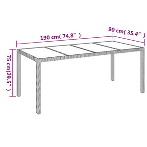 vidaXL Patio Table with Glass Top Gray 74.8"x35.4"x29.5" Poly Rattan-4