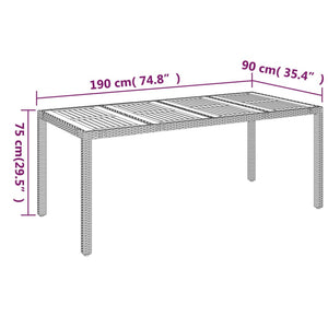 vidaXL Patio Table with Wooden Top Black 74.8"x35.4"x29.5" Poly Rattan-5