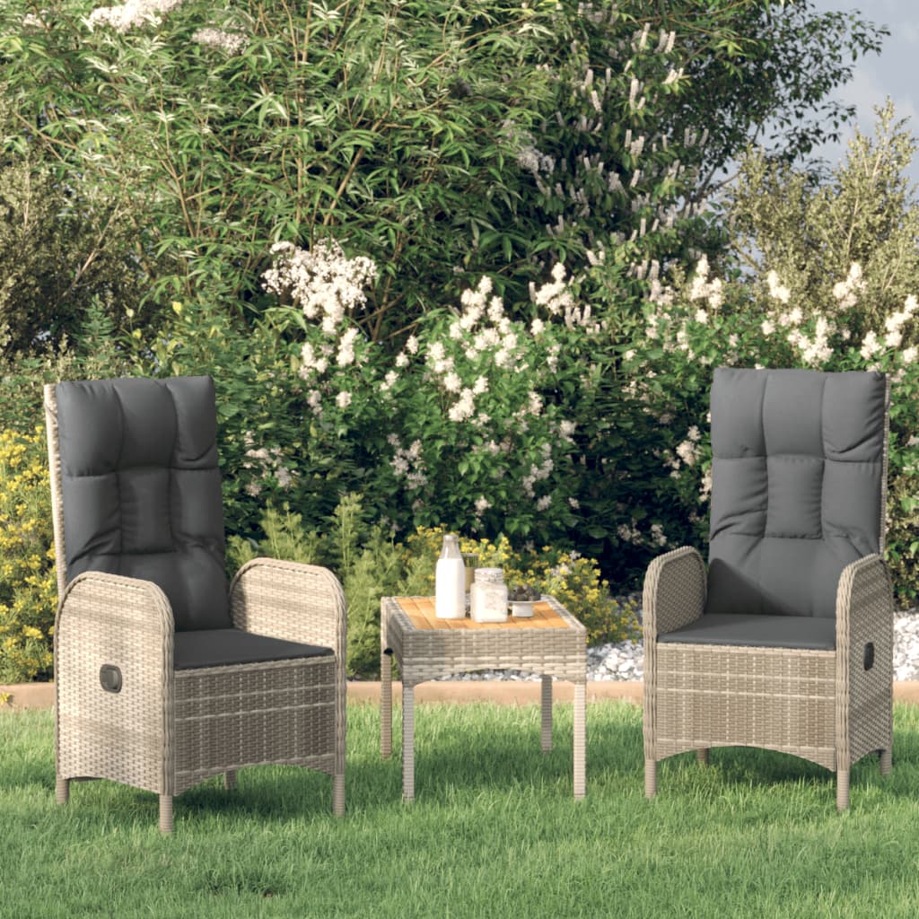 vidaXL Patio Furniture Set 3 Piece Patio Lounge Set with Cushions Poly Rattan-6