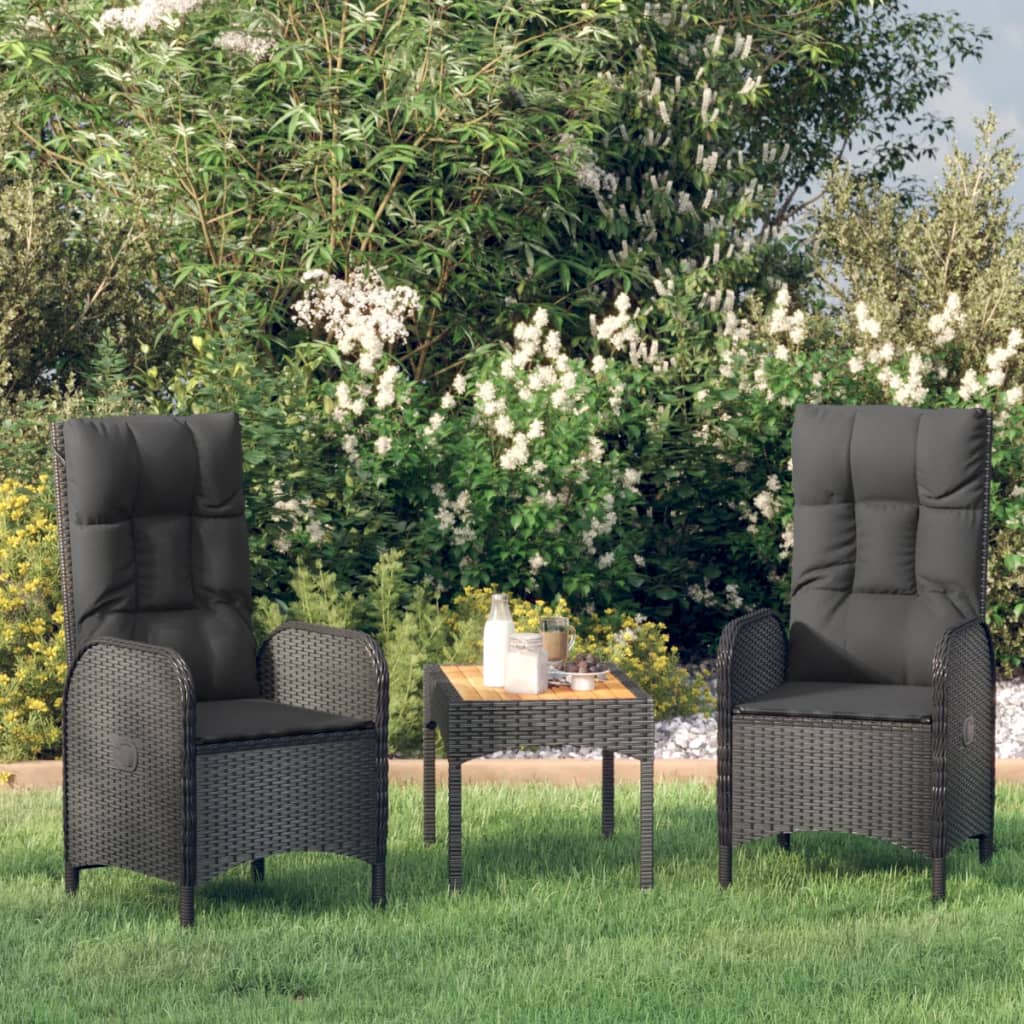 vidaXL Patio Furniture Set 3 Piece Patio Lounge Set with Cushions Poly Rattan-2