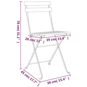 vidaXL Patio Folding Chairs Bistro Foldable Chair Steel and Solid Wood Acacia-26