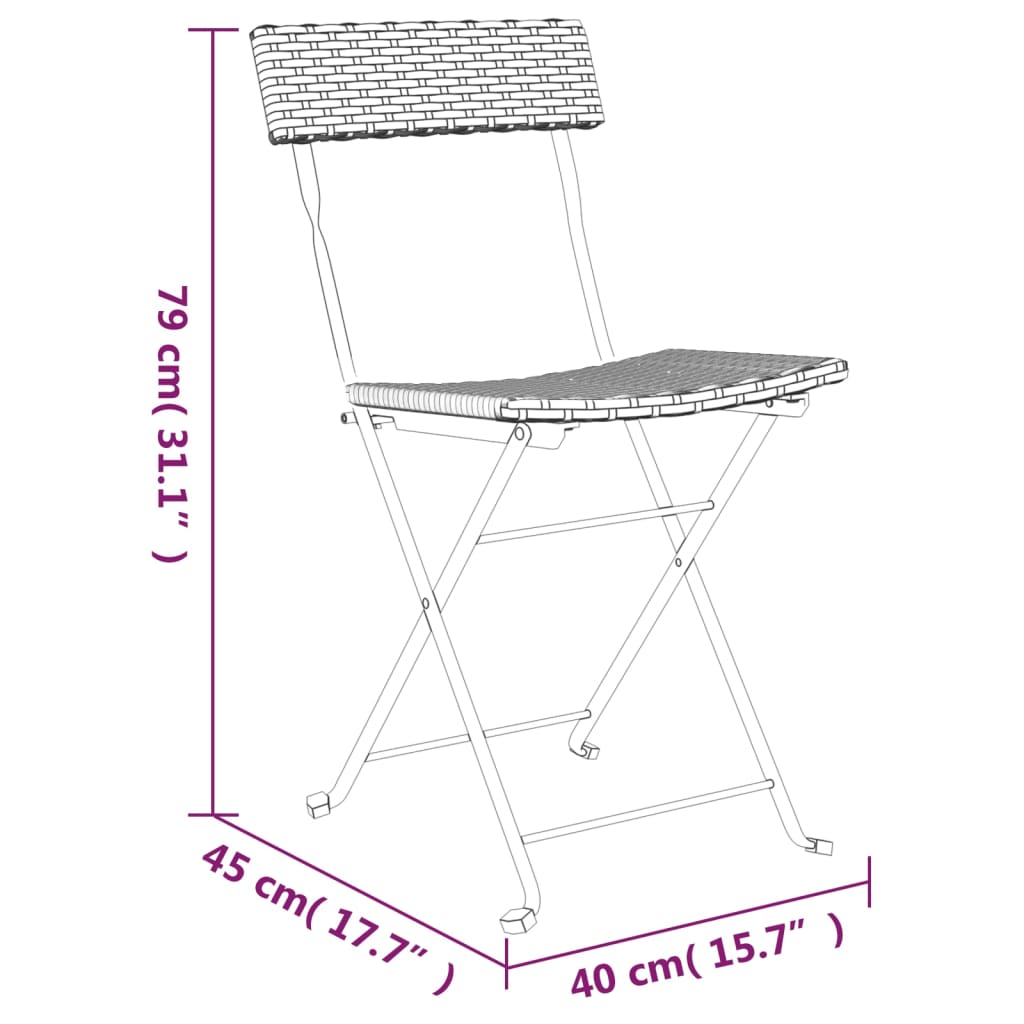 vidaXL Chair Outdoor Bistro Accent Folding Side Chair Poly Rattan and Steel-29