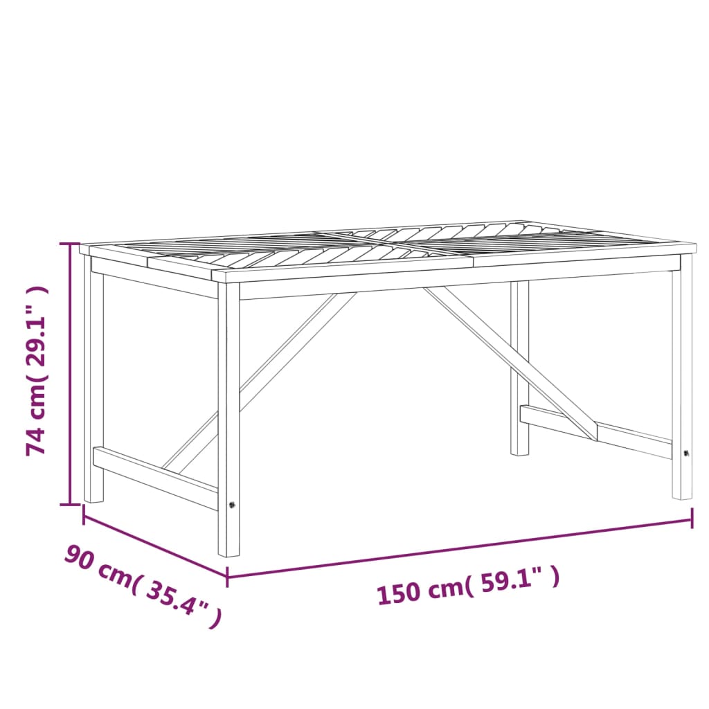 vidaXL Patio Table Outdoor Patio Furniture Dining Table Solid Wood Acacia-6