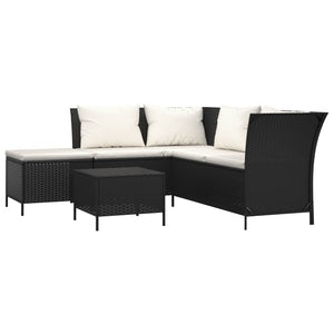 vidaXL Patio Lounge Set with Cushions Poly Rattan Sofa 3/4 Piece Black/Gray-15