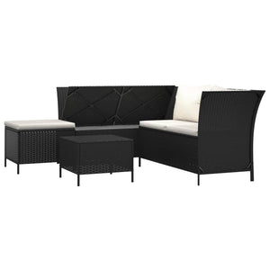 vidaXL Patio Lounge Set with Cushions Poly Rattan Sofa 3/4 Piece Black/Gray-47