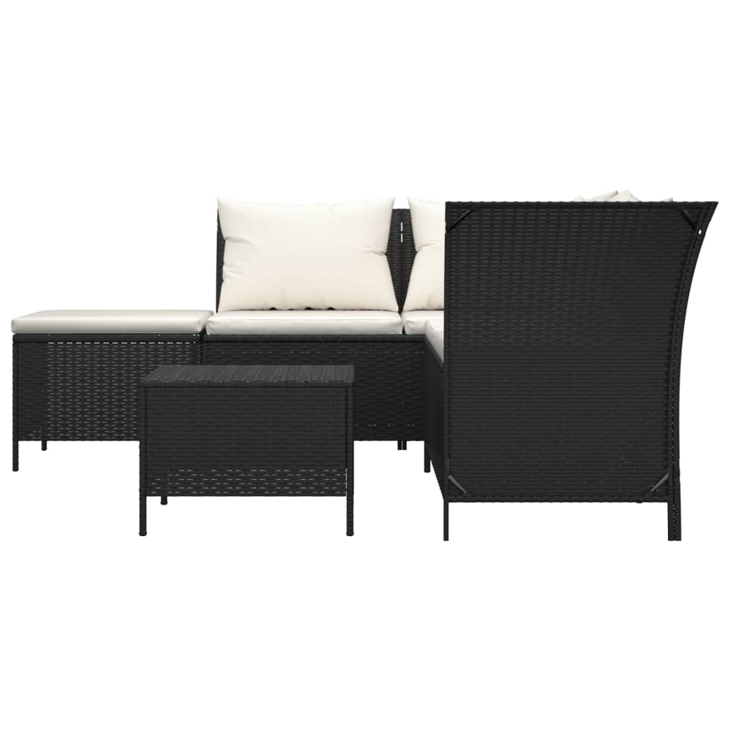 vidaXL Patio Lounge Set with Cushions Poly Rattan Sofa 3/4 Piece Black/Gray-4