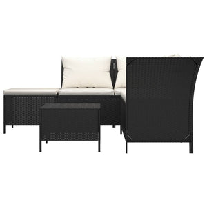 vidaXL Patio Lounge Set with Cushions Poly Rattan Sofa 3/4 Piece Black/Gray-4