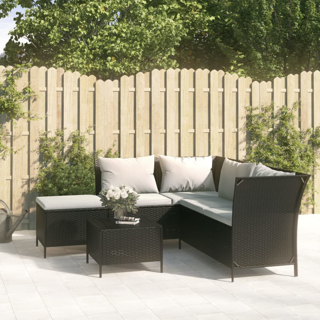 vidaXL Patio Lounge Set with Cushions Poly Rattan Sofa 3/4 Piece Black/Gray-20