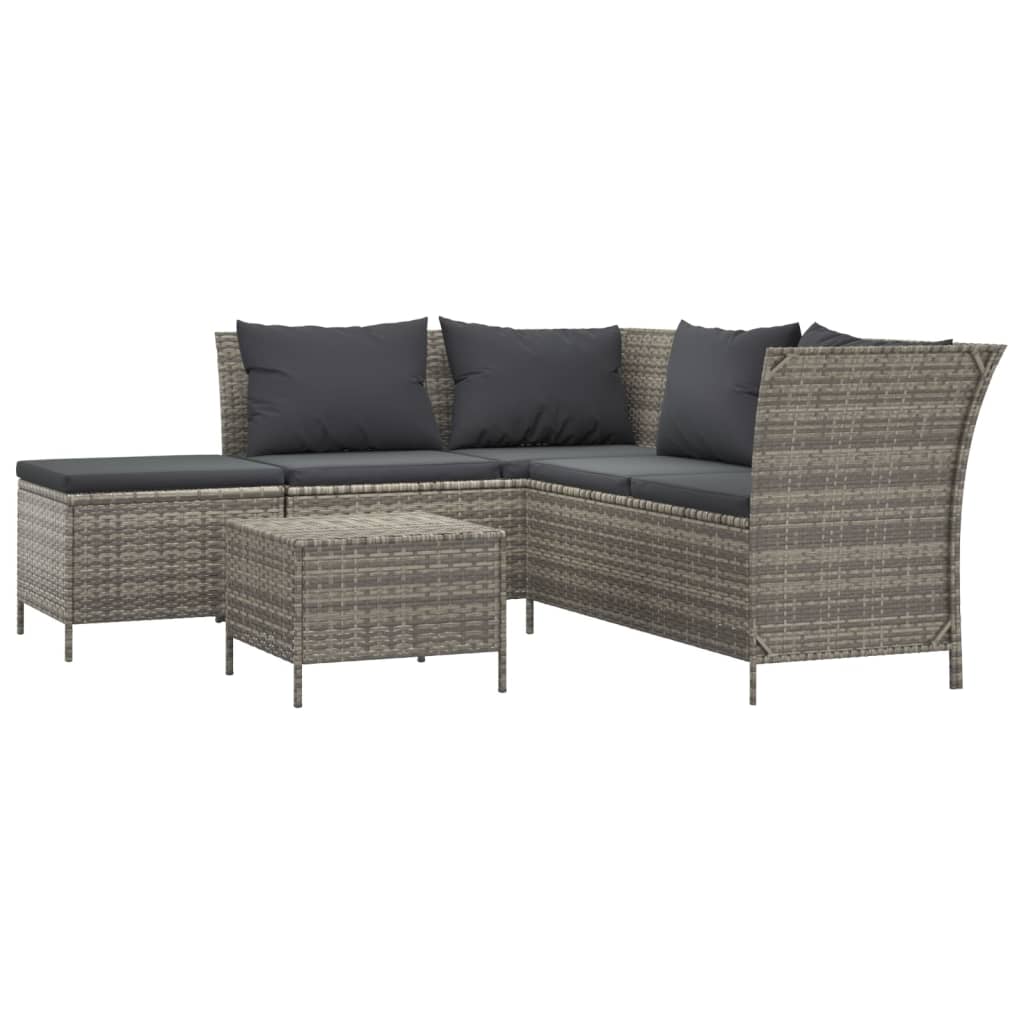 vidaXL Patio Lounge Set with Cushions Poly Rattan Sofa 3/4 Piece Black/Gray-30