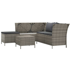 vidaXL Patio Lounge Set with Cushions Poly Rattan Sofa 3/4 Piece Black/Gray-34