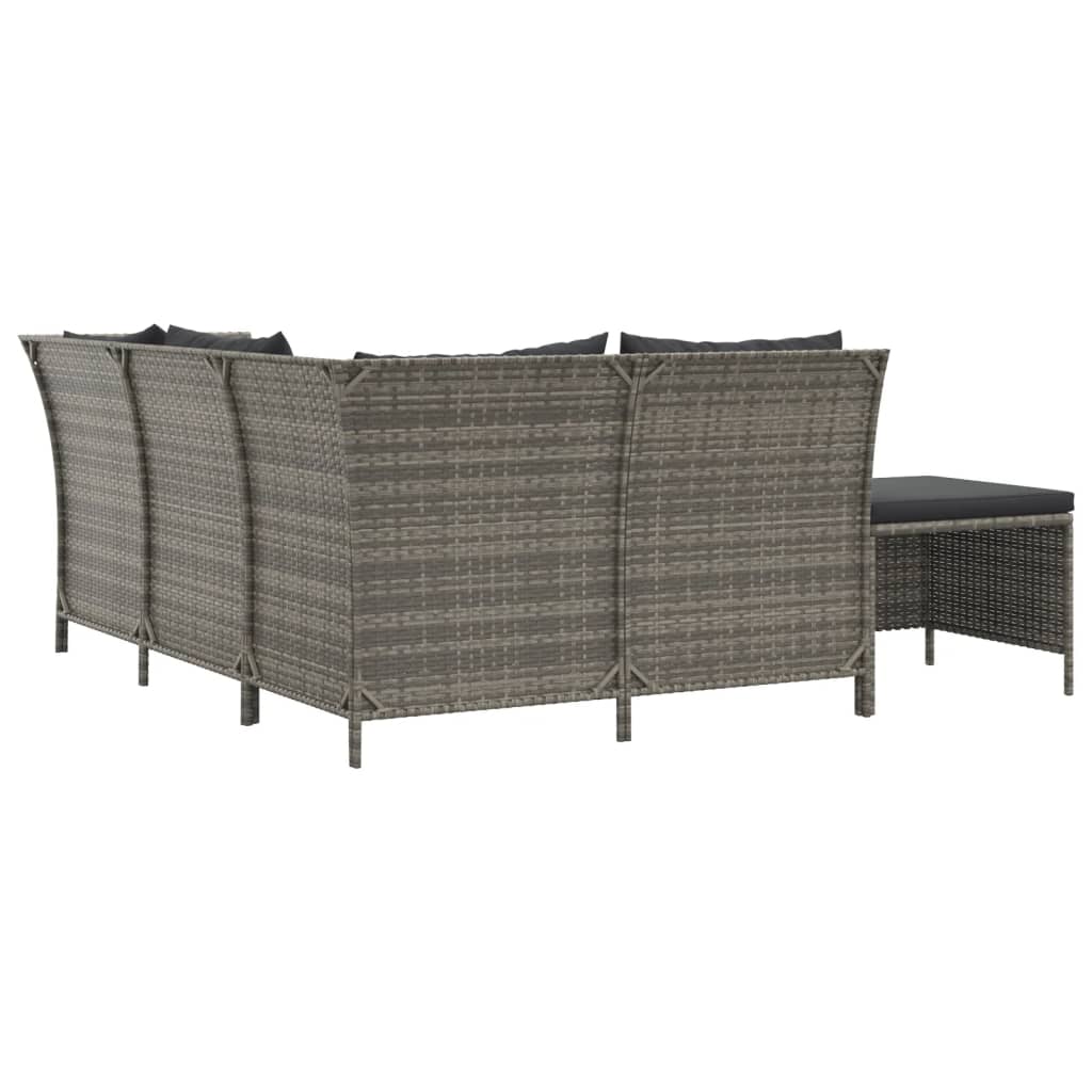 vidaXL Patio Lounge Set with Cushions Poly Rattan Sofa 3/4 Piece Black/Gray-44