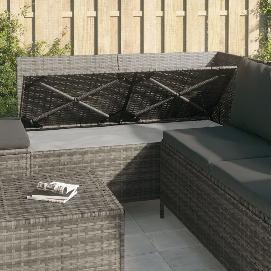 vidaXL Patio Lounge Set with Cushions Poly Rattan Sofa 3/4 Piece Black/Gray-40