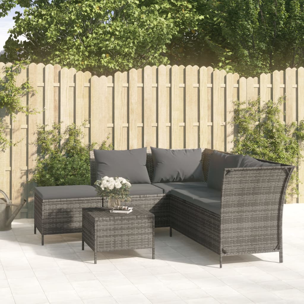 vidaXL Patio Lounge Set with Cushions Poly Rattan Sofa 3/4 Piece Black/Gray-35