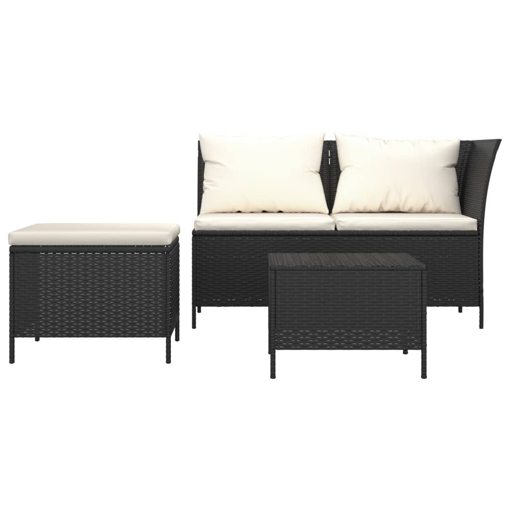 vidaXL Patio Lounge Set with Cushions Poly Rattan Sofa 3/4 Piece Black/Gray-18