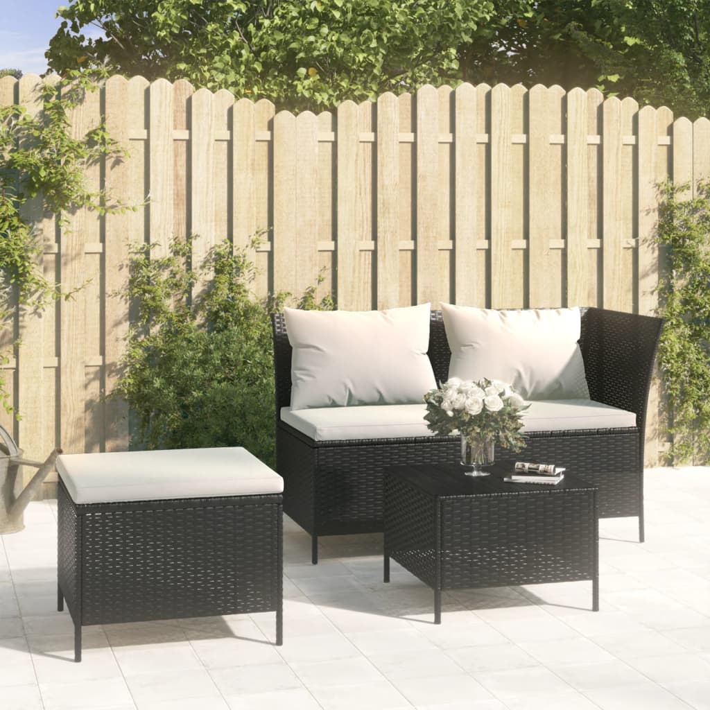 vidaXL Patio Lounge Set with Cushions Poly Rattan Sofa 3/4 Piece Black/Gray-5