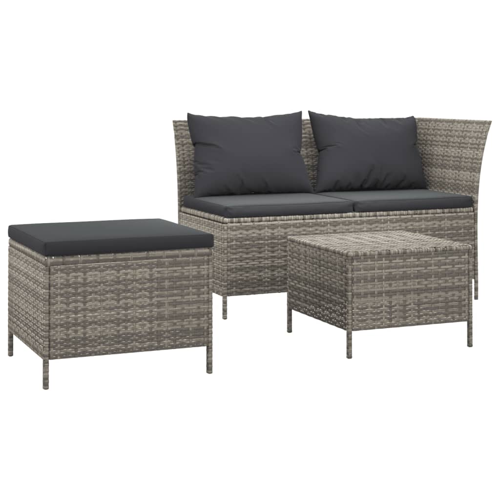 vidaXL Patio Lounge Set with Cushions Poly Rattan Sofa 3/4 Piece Black/Gray-45