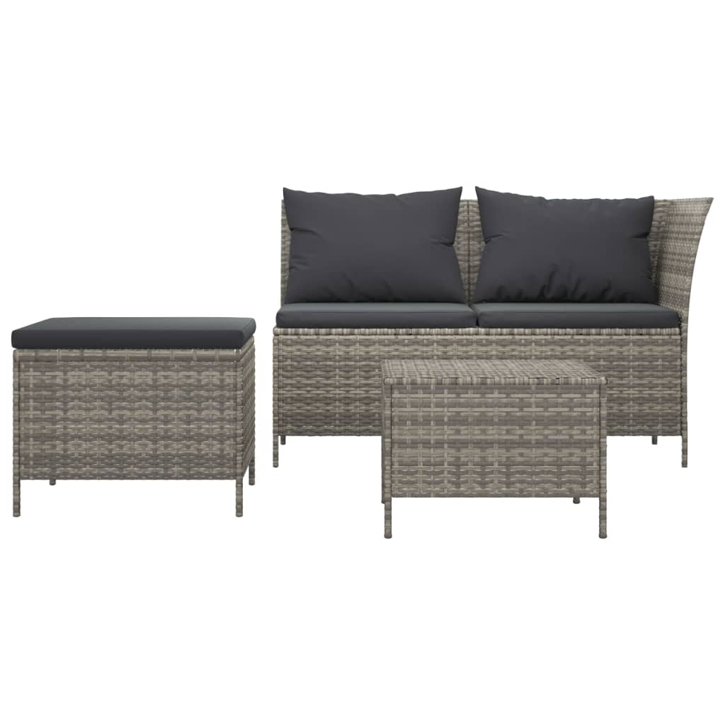 vidaXL Patio Lounge Set with Cushions Poly Rattan Sofa 3/4 Piece Black/Gray-17